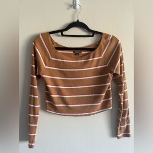 Wild Fable Cropped Brown Striped Long Sleeve Shirt